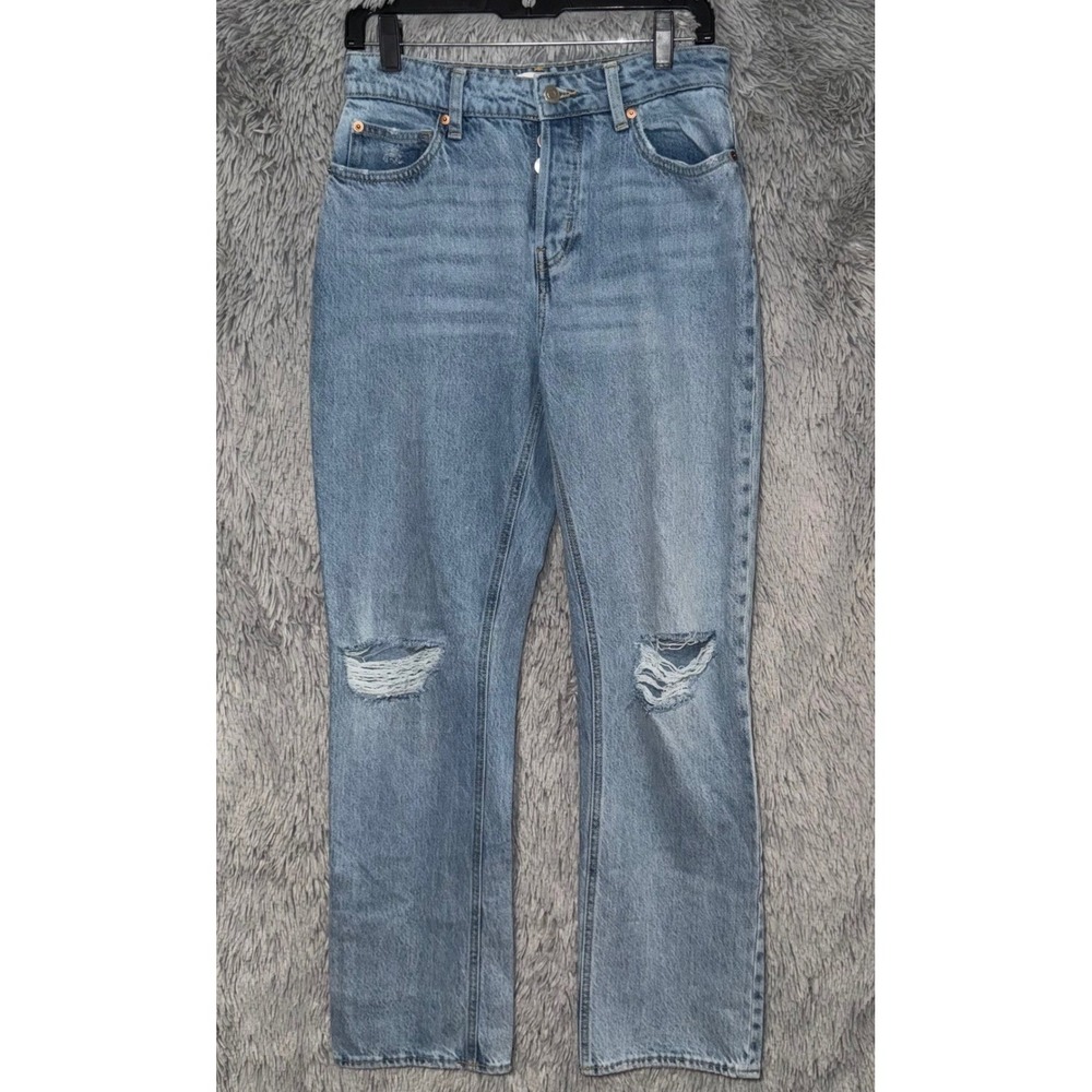H&M Light Wash High Rise Straight Leg Ripped Denim Jeans Womens US 6